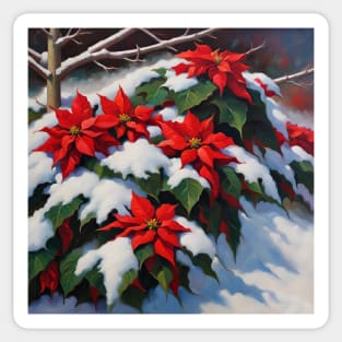 Poinsettias In The Snow II Christmas Flowers Sticker